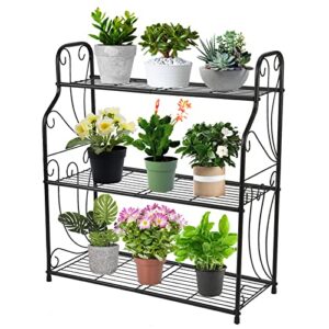 Citfis Plant Stand Rack 3 Tier Indoor Outdoor Metal Plant Stand Multiple Functional Plant Shelf Rust Prevention, Used for Living Room Courtyard Garden and Balcony Black