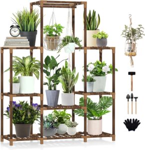 uneedem plant stand indoor outdoor tall shelf for multiple plants 8 tiers 12 pot large rack pine wood corner plant/flower holder for room corner balcony