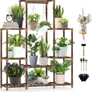 Uneedem Plant Stand Indoor Outdoor Tall Shelf for Multiple Plants 8 Tiers 12 Pot Large Rack Pine Wood Corner Plant/Flower Holder for Room Corner Balcony