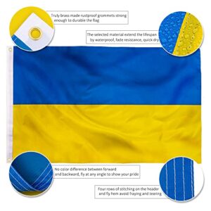 XIFAN Premium Nylon Ukraine Ukrainian Flag 3x5 Outdoor, Double Sided Heavy Duty 210D Nylon Ukrainian National Country Flags, Strongest Longest Lasting with Sewn Stripes/4 Stitch Hemming/Brass Grommets