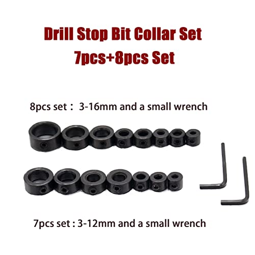 Cheerock Drill Bit Depth Stop Collar Set 7Pcs&8Pcs Adjustable Stop Ring for Precise Punching Measurement Depth Fixed