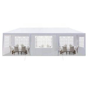 outvita outdoor party tent, patio wedding gazebo waterproof white canopy with sidewalls for cater events pavilion beach bbq (10'x30')