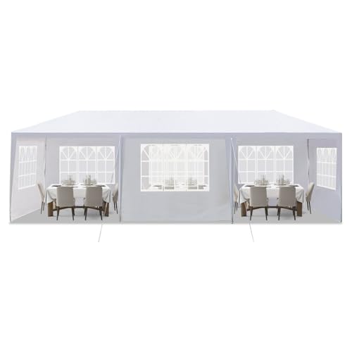 Outvita Outdoor Party Tent, Patio Wedding Gazebo Waterproof White Canopy with Sidewalls For Cater Events Pavilion Beach BBQ (10'x30')