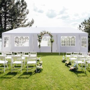 Outvita Outdoor Party Tent, Patio Wedding Gazebo Waterproof White Canopy with Sidewalls For Cater Events Pavilion Beach BBQ (10'x30')