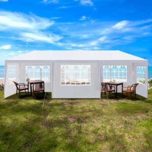 Outvita Outdoor Party Tent, Patio Wedding Gazebo Waterproof White Canopy with Sidewalls For Cater Events Pavilion Beach BBQ (10'x30')