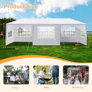 Outvita Outdoor Party Tent, Patio Wedding Gazebo Waterproof White Canopy with Sidewalls For Cater Events Pavilion Beach BBQ (10'x30')