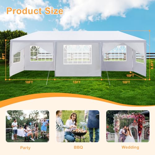 Outvita Outdoor Party Tent, Patio Wedding Gazebo Waterproof White Canopy with Sidewalls For Cater Events Pavilion Beach BBQ (10'x30')