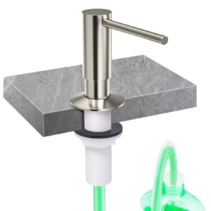 SAMODRA Kitchen Sink Soap Dispenser, Brass Pump Head Brushed Nickel Finish Built in Design with 39" Extension Tube Directly to Soap Bottle, No More Messy Refills(No Bottle)