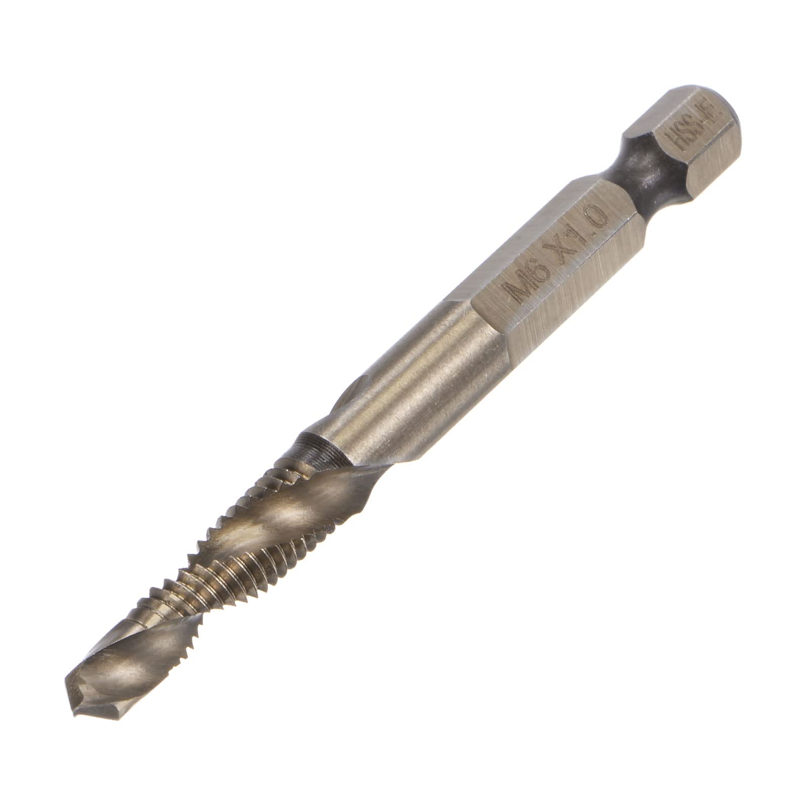 uxcell Combination Drill and Tap Bit, 1/4" Hex Shank M6 x 1 Metric Titanium Coated High Speed Steel 6542 Spiral Flute Drilling Tapping Tool