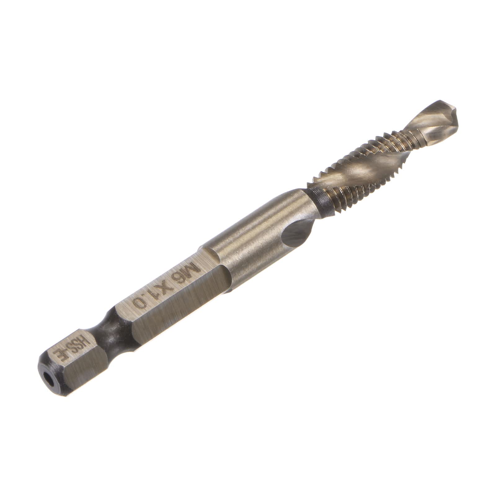 uxcell Combination Drill and Tap Bit, 1/4" Hex Shank M6 x 1 Metric Titanium Coated High Speed Steel 6542 Spiral Flute Drilling Tapping Tool