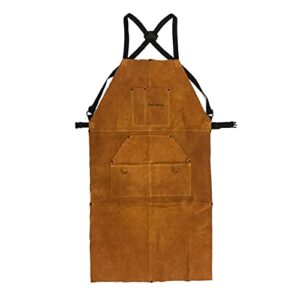 long real leather apron 43.7" heavy duty work apron with 6 tool pockets heat flame resistant welding apron for blacksmith woodwork bbq fireplace welders men women safety apparel