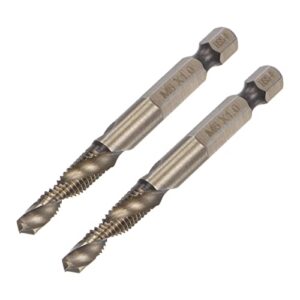 uxcell combination drill and tap bit, 1/4" hex shank m6 x 1 metric titanium coated high speed steel 6542 spiral flute drilling tapping tool 2pcs