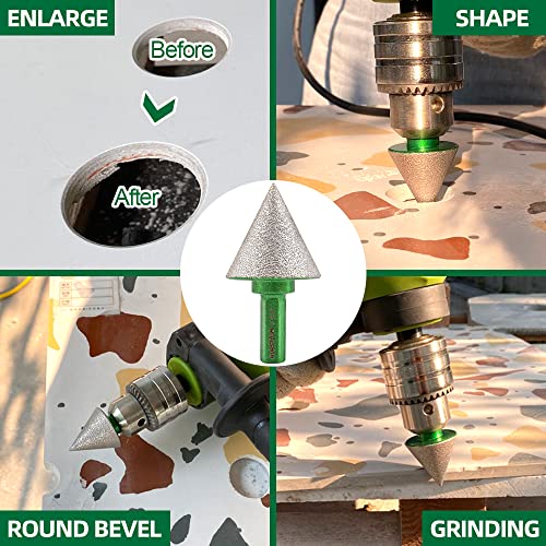 KURSTOL Diamond Cone Tile Bit - Diamond Countersink Drill Bit 1-3/8”(35mm) x Hex Shank Electric Drill,Beveling Chamfer Bit for Shaping Enlarging Cleaning Existing Holes of Granite Marble Porcelain