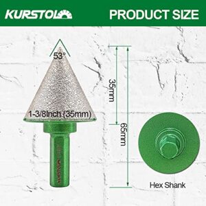 KURSTOL Diamond Cone Tile Bit - Diamond Countersink Drill Bit 1-3/8”(35mm) x Hex Shank Electric Drill,Beveling Chamfer Bit for Shaping Enlarging Cleaning Existing Holes of Granite Marble Porcelain