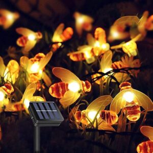 solar string lights, 14.7ft 2 modes copper wire outdoor string lights 30 leds, solar bee fairy lights for garden decor, party, wedding, xmas, decoration, yard, patios, indoor, bedroom, etc (1 pack)