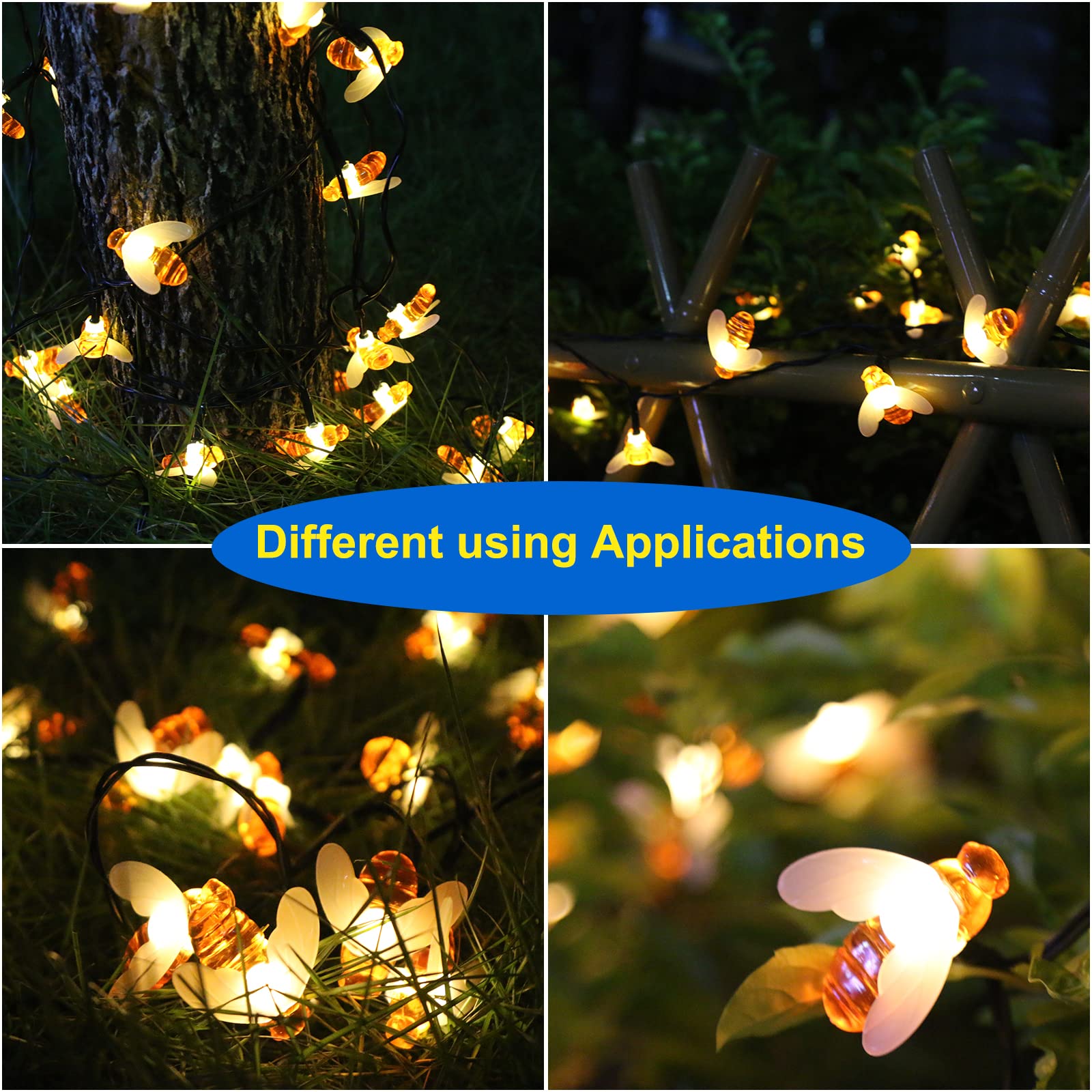 Solar string lights, 14.7Ft 2 Modes Copper Wire Outdoor String Lights 30 LEDs, Solar Bee Fairy Lights for Garden Decor, Party, Wedding, Xmas, Decoration, Yard, Patios, Indoor, Bedroom, etc (1 Pack)