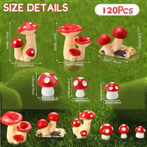 Yulejo 120 Pcs Cute Tiny Mushrooms Bulk Mini Miniature Figurines Fairy Mushroom Decor Garden Mushroom Statue Mini Mushrooms Ornament for Plant Micro Landscape Bonsai Craft(,Red)