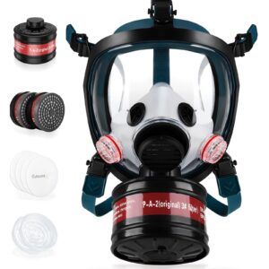 fangnisn full face tactical & survival respirator mask - reusable military gas mask with 40mm activated carbon filter and 2pcs p-a-1 filter, for chemical smoke, particulates, paint, organic vapor