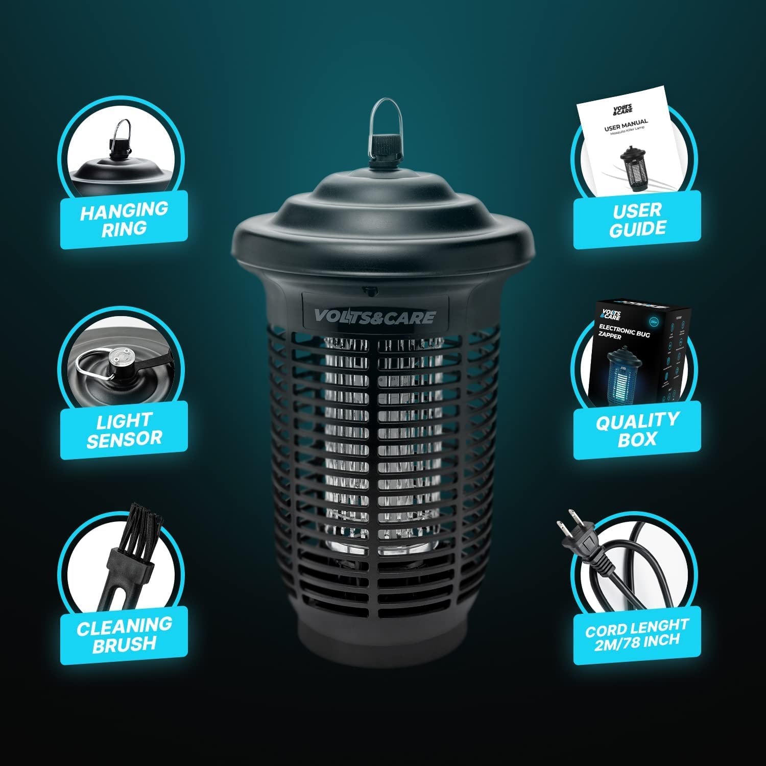 Electric Black Outdoor Mosquito Zapper 25W Total Power - Waterproof Zapper - Indoor Mosquito Repellent Fly Traps - Outdoor Bug Killer Fly Zapper Indoor