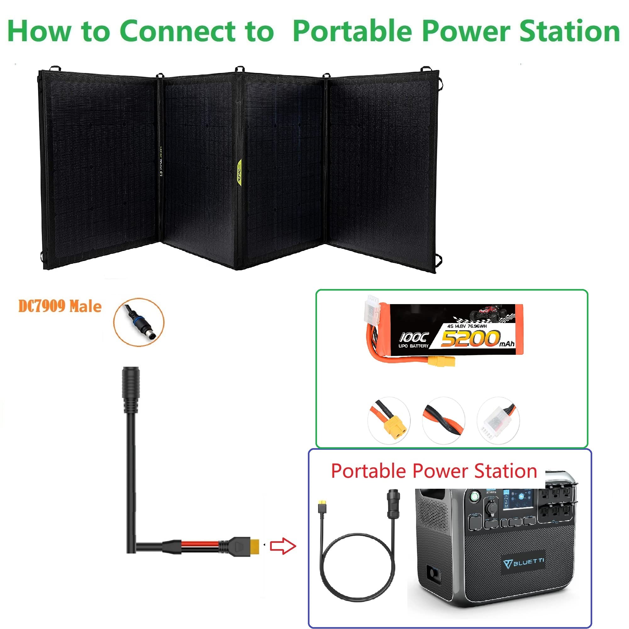 DC 8mm Female ToXT90Male ConnectorsAdapter Connect Solar Panel for Lipo Battery Pack Compatible Portable Power Station and Solar Generator