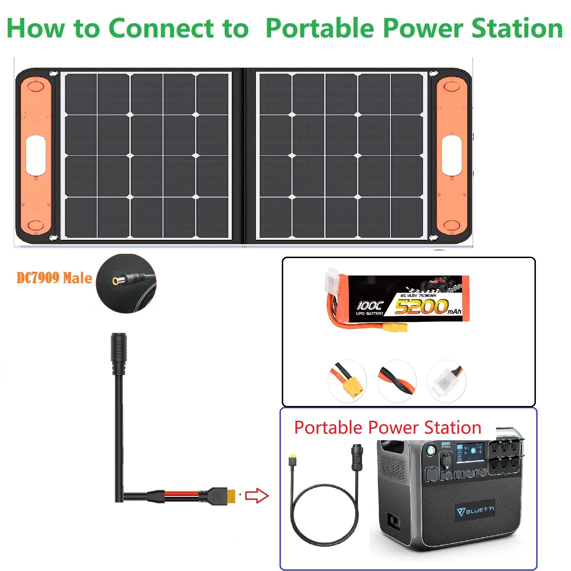 DC 8mm Female ToXT90Male ConnectorsAdapter Connect Solar Panel for Lipo Battery Pack Compatible Portable Power Station and Solar Generator