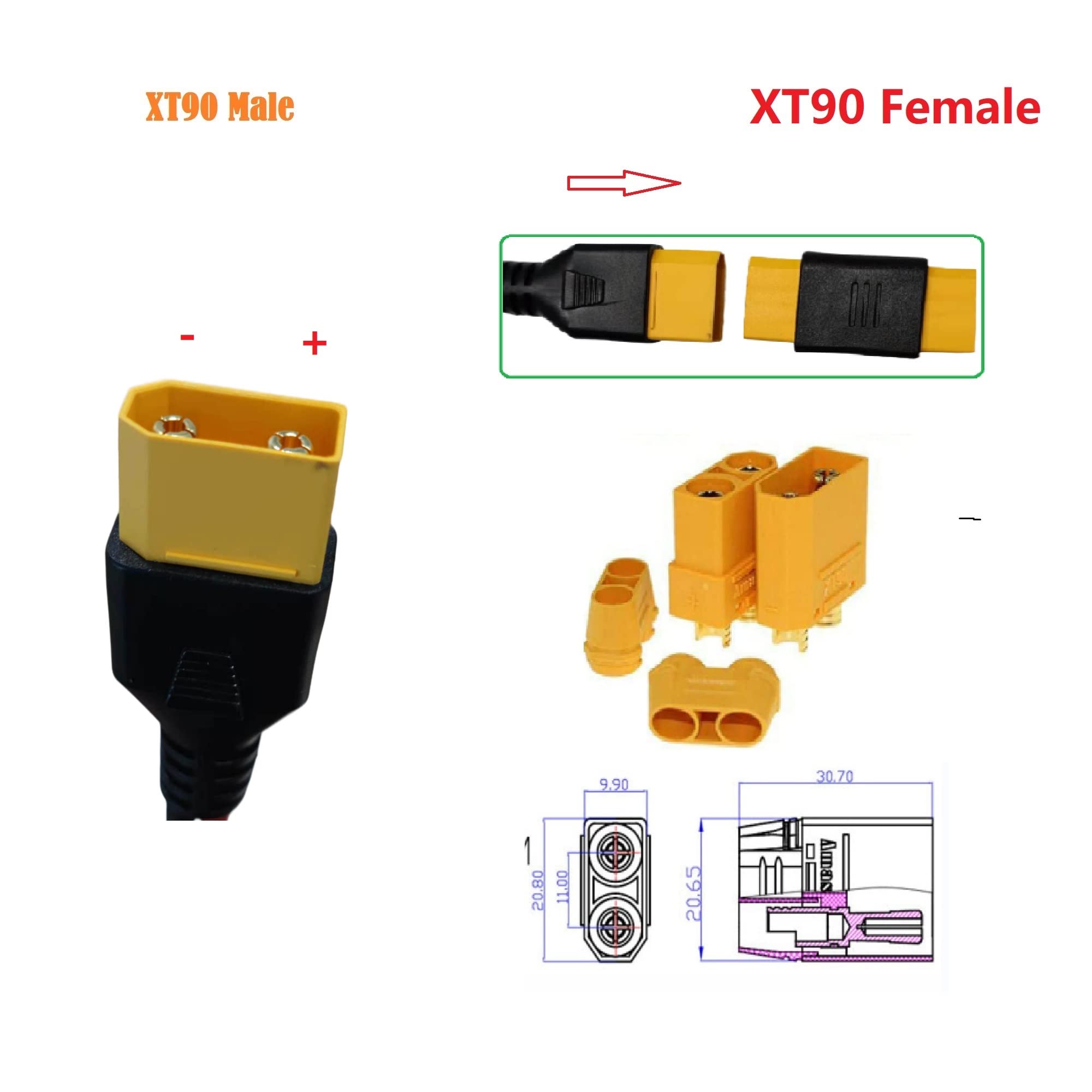 DC 8mm Female ToXT90Male ConnectorsAdapter Connect Solar Panel for Lipo Battery Pack Compatible Portable Power Station and Solar Generator