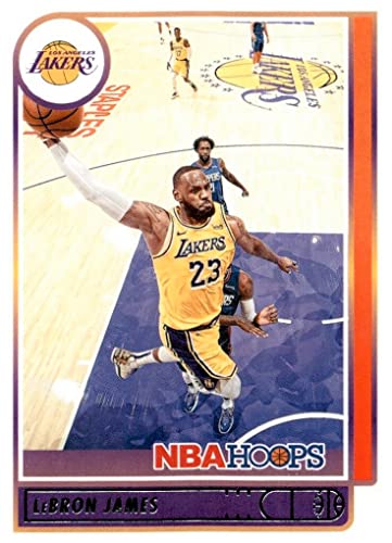 LeBron James 2021 2022 Hoops Basketball Series Mint Card #136 picturing him in his Gold Lakers Jersey