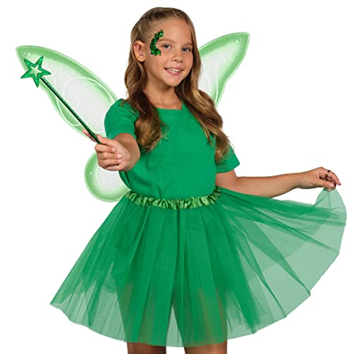 Funcredible Fairy Costume Accessories - Green Fairy Wings and Fairy Star Wand, Glitter - Tooth Fairy Cosplay Outfit for Women and Girls