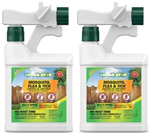 cedarstop 32 ounce essential oil yard spray - plant based flea, tick and mosquito repellent pest control spray treatment and insect killer - safe around kids, pets, and plants - 2 pack