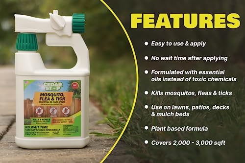 CedarStop 32 Ounce Essential Oil Yard Spray - Plant Based Flea, Tick And Mosquito Repellent Pest Control Spray Treatment And Insect Killer - Safe Around Kids, Pets, And Plants - 2 Pack