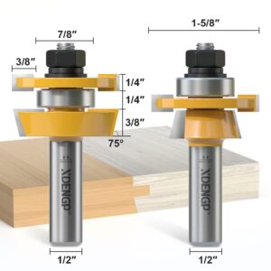 XDENGP 2PCS Shaker Style Rail and Stile Router Bits Set 1/2 Inch Shank, 3/8 Inch Cutting Depth, Up to 7/8 Inch Stock, Kitchen Cabinet Door Frame Shaper Cutters Raise Panel Making Router Bit Set