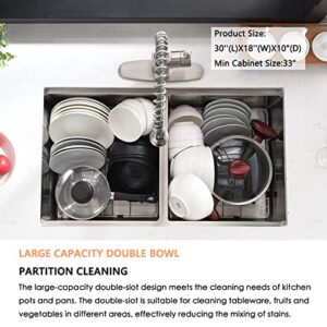 30 Inch Kitchen Sink Double Bowl Stainless Steel-HACHENL 30"×18" Undermount Double Bowl Kitchen Sink Workstation Ledge SUS304 Stainless Steel Kitchen Sink 10 Inch Deep 50/50 Double Bowl Kitchen Sinks