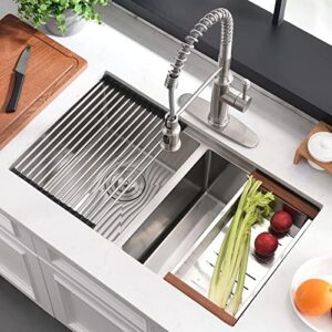 30 Inch Kitchen Sink Double Bowl Stainless Steel-HACHENL 30"×18" Undermount Double Bowl Kitchen Sink Workstation Ledge SUS304 Stainless Steel Kitchen Sink 10 Inch Deep 50/50 Double Bowl Kitchen Sinks