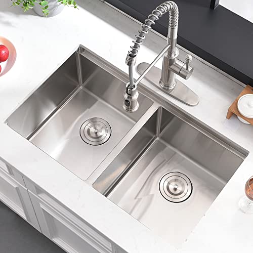 30 Inch Kitchen Sink Double Bowl Stainless Steel-HACHENL 30"×18" Undermount Double Bowl Kitchen Sink Workstation Ledge SUS304 Stainless Steel Kitchen Sink 10 Inch Deep 50/50 Double Bowl Kitchen Sinks