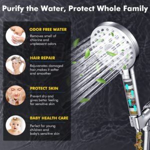 FEELSO Filtered Shower Head with Handheld, High Pressure 7 Spray Mode Showerhead Built-in Power Wash with Hose, Bracket and 15 Stage Hard Water Shower Filter for Remove Chlorine and Harmful Substances