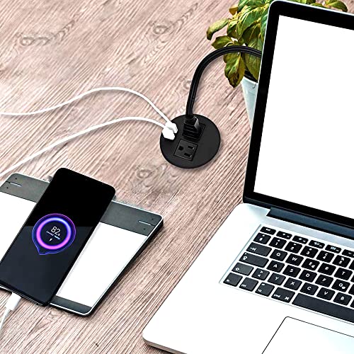 Desk Power Grommet with USB Ports Desktop Outlet Recessed Power Bar for Countertop Sofa Cabinet Conference (Black)