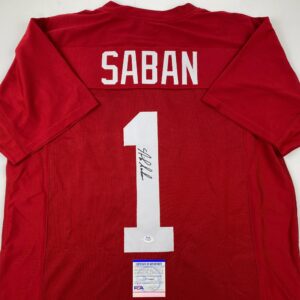 Autographed/Signed Nick Saban Alabama Red College Football Jersey PSA/DNA COA