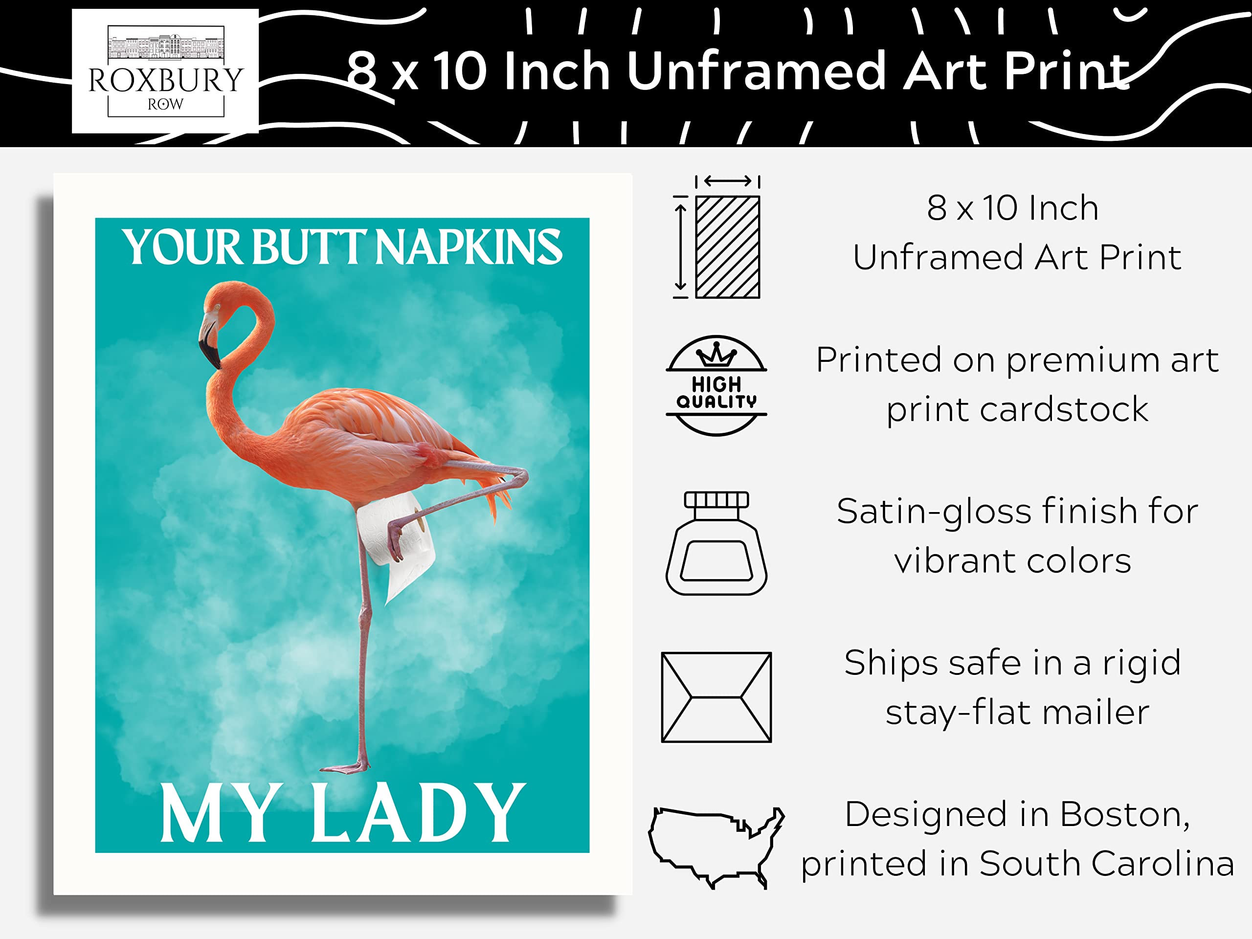 Roxbury Row Flamingo Bathroom Decor | Flamingo Decor, Decorations, Funny Bathroom Signs, Flamingo Bathroom Poster, Pink Flamingo Gifts for Women | Teal Bathroom Decor (8x10 Unframed)