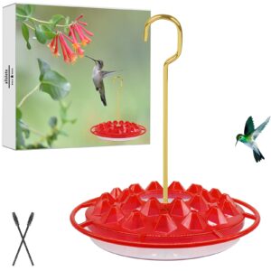 hummingbird feeders for outdoors hanging - 10 oz, 25 feeding ports, easy to install, refill & clean, leak-proof, plastic saucer hummingbird feeders with cleaning brushes