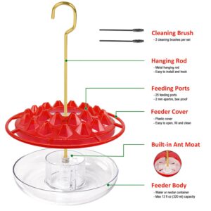 Hummingbird Feeders for Outdoors Hanging - 10 oz, 25 Feeding Ports, Easy to Install, Refill & Clean, Leak-Proof, Plastic Saucer Hummingbird Feeders with Cleaning Brushes