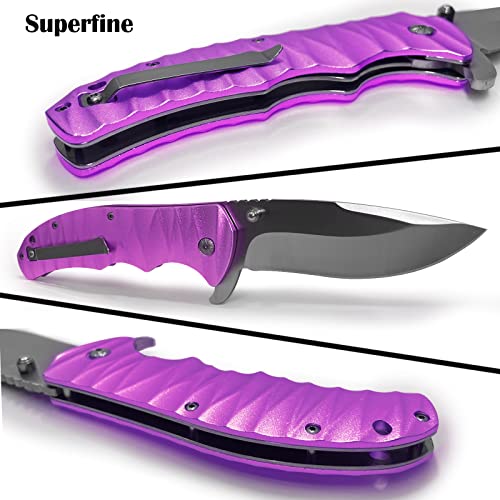 ZLemma Pocket Knife Womens with Clip & Leather Sheath, Purple Pocket ...