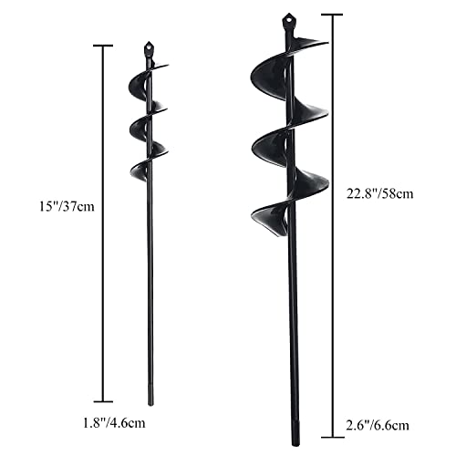 Auger Drill Bits for Planting 2 Pack, 1.8"x15"&2.6"x22.8" Garden Auger Spiral Drill Bit Earth Auger Drill for 3/8" Hex Drive Bulb Planter Tool Black