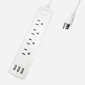 power strip with usb zlmhone power strip with 4 outlet 3 usb ports 5 feet extension cord multi outlets flat plug power bar desktop charging station for iphone/ipad/pc/home/office/dorm/travel