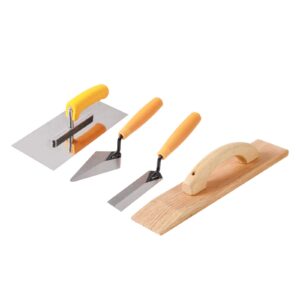 faynore 4 piece concrete tools set including square notch tile trowel, margin trowel, pointing trowel, wood grout float, wood float - masonry tool set