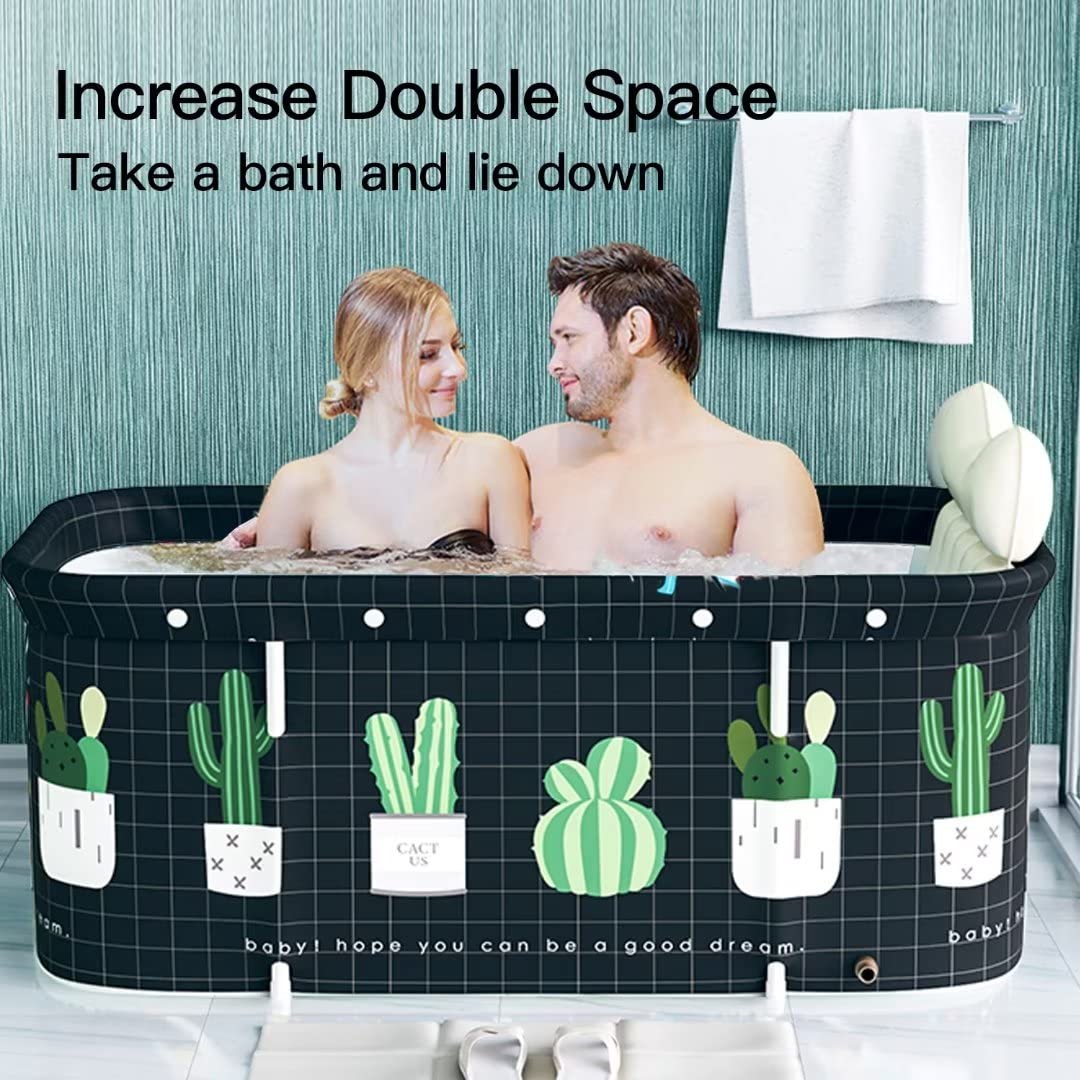 Portable Foldable Bathtub, Separate Family Bathroom SPA Tub, Soaking Standing Bath Tub for Shower Stall, Efficient maintenance of temperature, Ideal for Hot bath ice bath 47.2x19.7x21.7inch(Cactus)