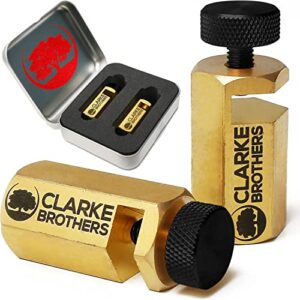 clarke brothers stair gauge – 2pcs stair tread gauge for conventional framing square or carpentry square – heavy-duty brass stair gauge set – large knob size – long brass body