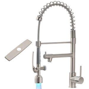 fapully led kitchen sink faucet,kitchen faucet with pull down sprayer include hole cover brushed nickel