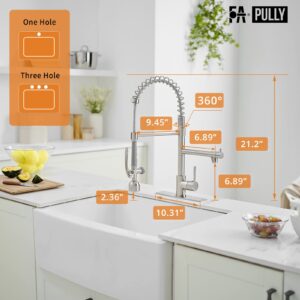 Fapully LED Kitchen Sink Faucet,Kitchen Faucet with Pull Down Sprayer Include Hole Cover Brushed Nickel