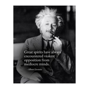 great spirits encounter opposition - motivational wall art, encouraging inspirational wall decor with a. einstein quotes for home wall decor, office decorations & school decor. unframed-8 x 10"
