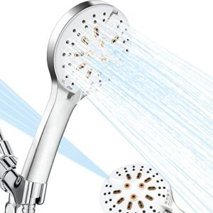 handheld shower head with 79" hose, high pressure power jet mode self cleaning and nozzle color change reminder 7 spray settings onetouch switch and removable black rv showerhead